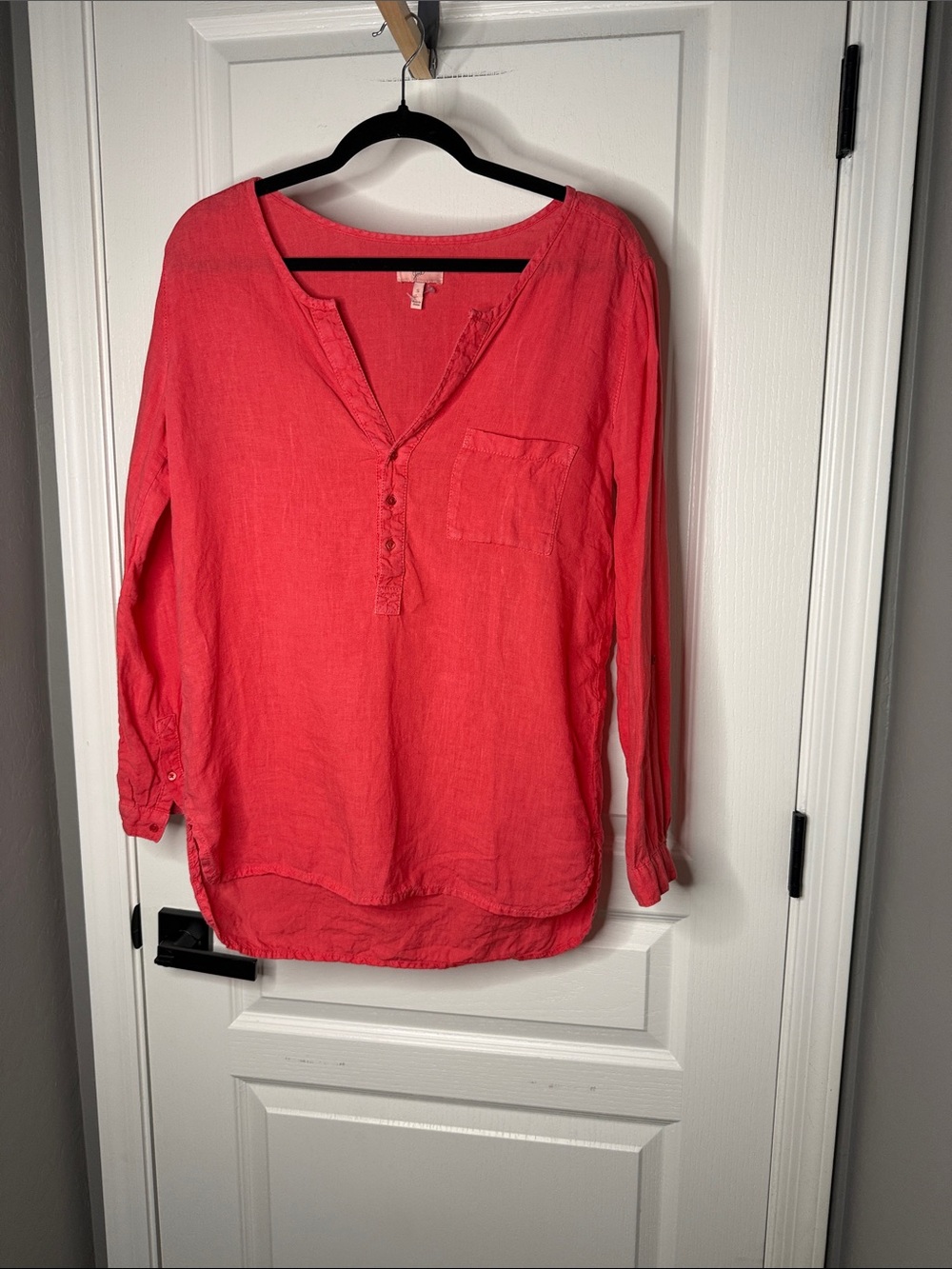 Joie Bright Coral Henley Tunic Top